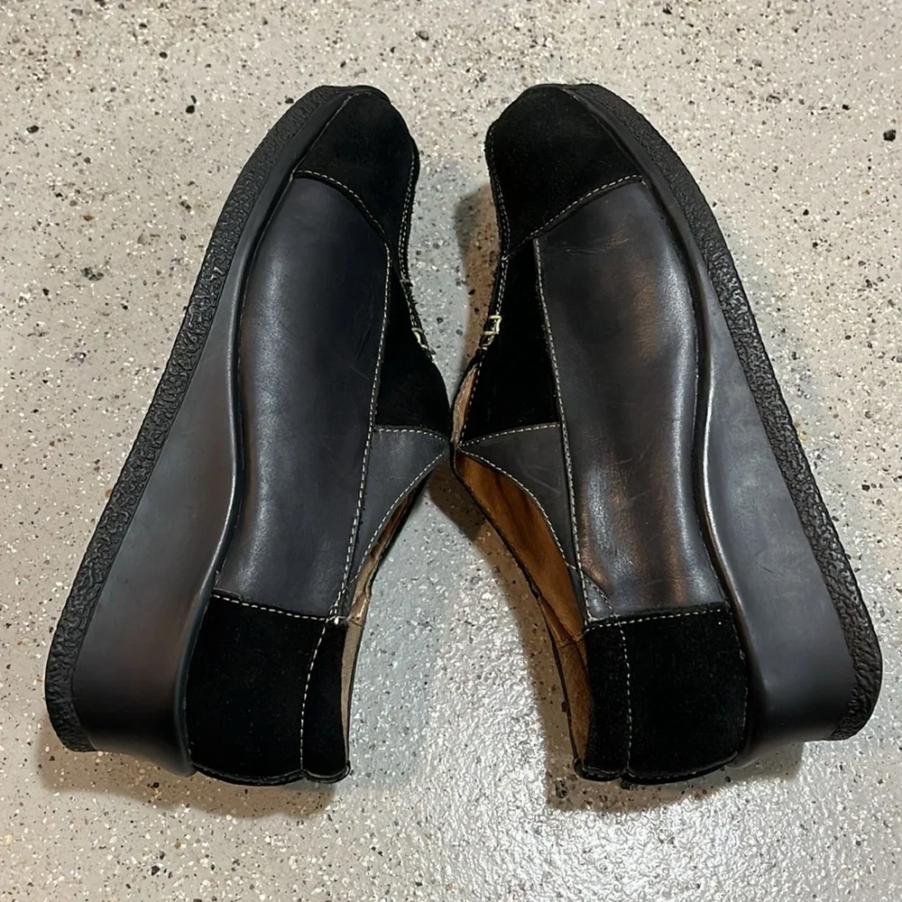 PAZZO MIXED LEATHER SUEDE WEDGE LOAFERS BLACK SIZE 7